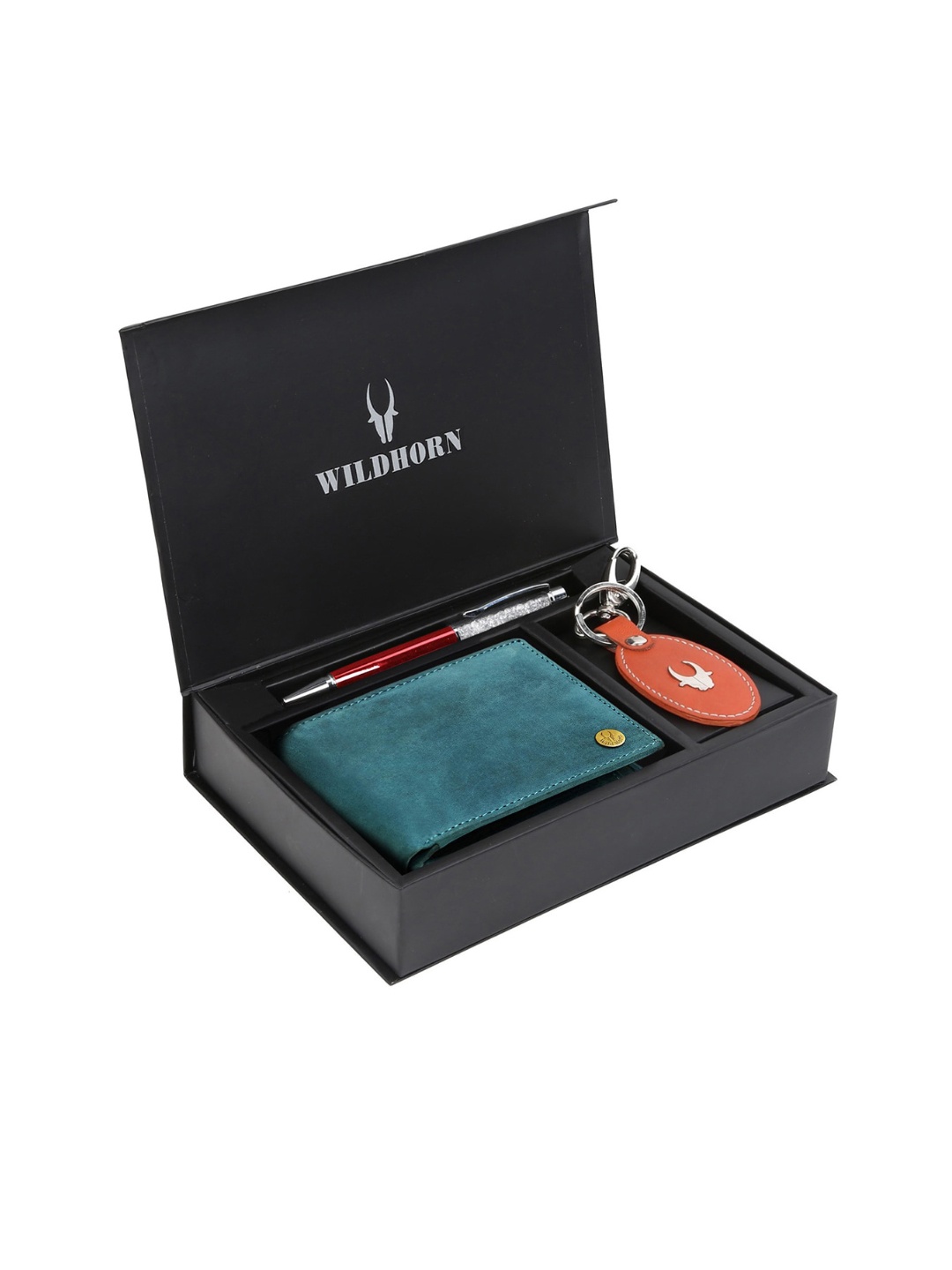 

WildHorn Men Teal Blue & Orange RFID Protected Genuine Leather Accessory Gift Set