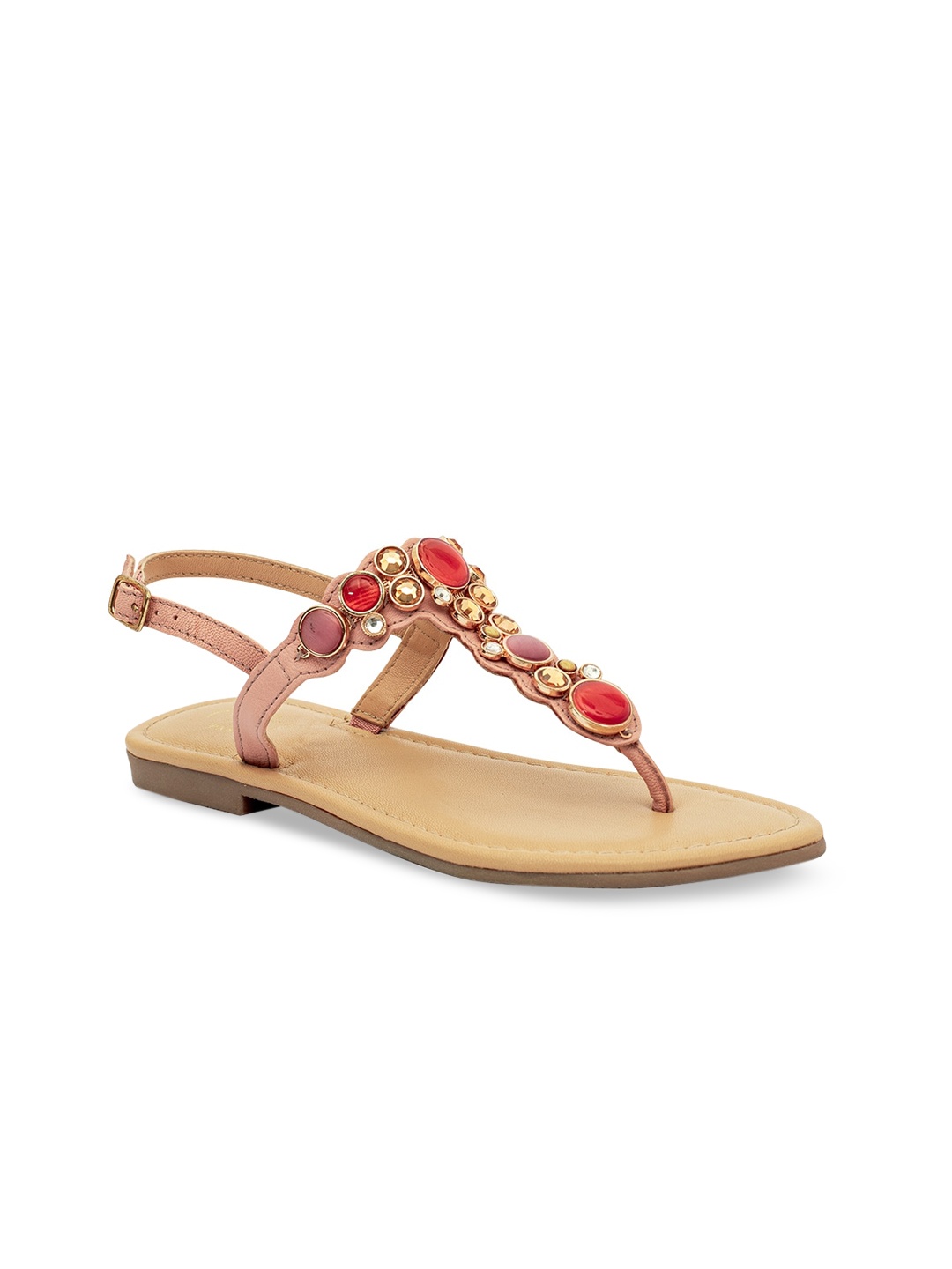 

Eske Women Rose & Red Solid Embellished Leather T-Strap Flats