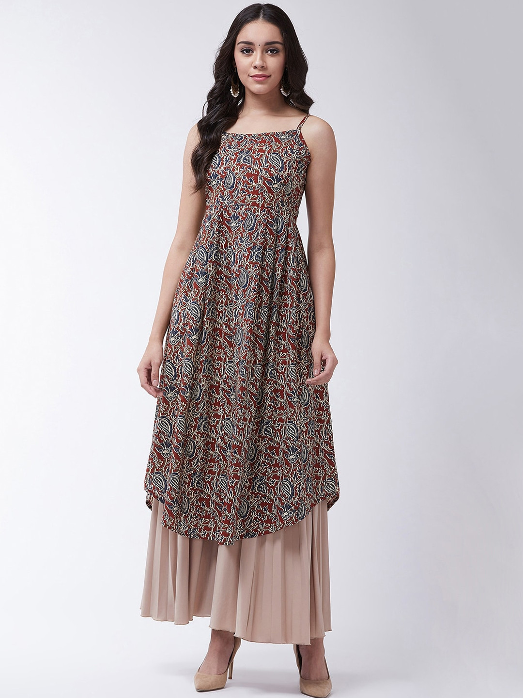 

InWeave Women Maroon & Blue Printed A-Line Kurta