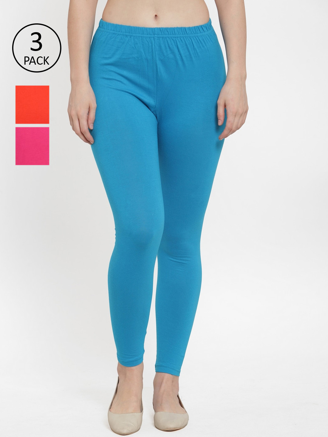 

GRACIT Women Pack Of 3 Solid Ankle-Length Leggings, Pink