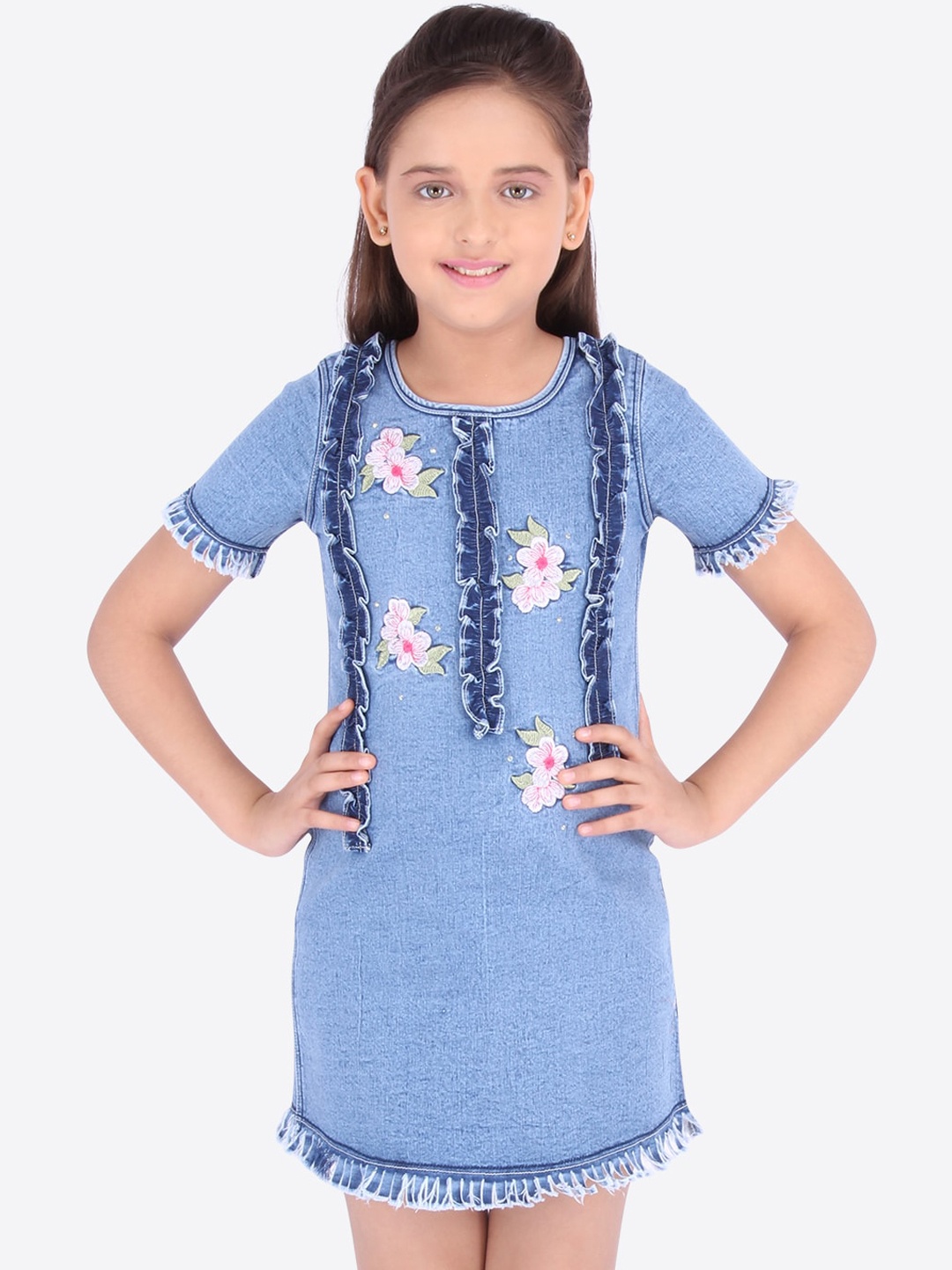 

CUTECUMBER Girls Blue Embroidered Sheath Dress