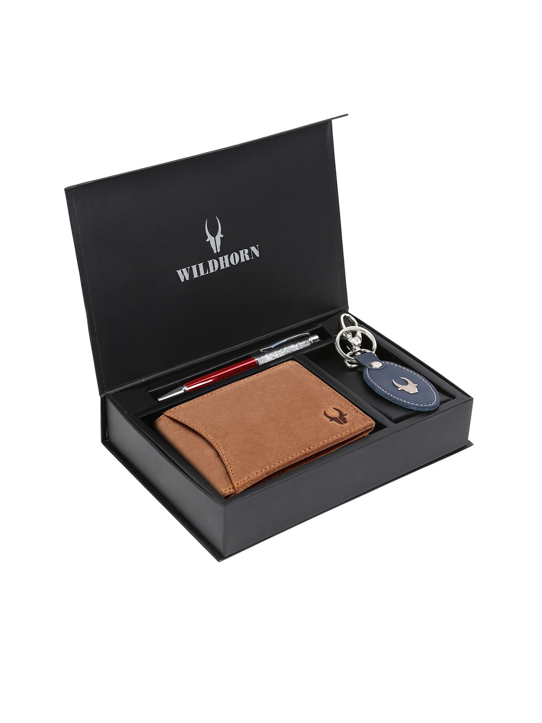 

WildHorn Men Tan Brown & Blue RFID Protected Genuine Leather Accessory Gift Set