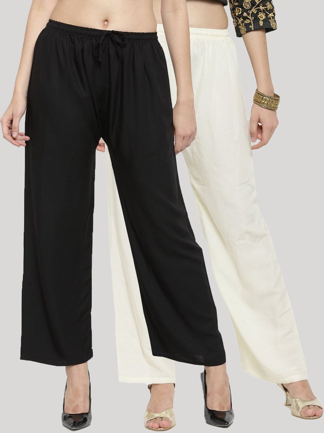 

Clora Creation Women Pack Of 2 Black & White Solid Straight Palazzos