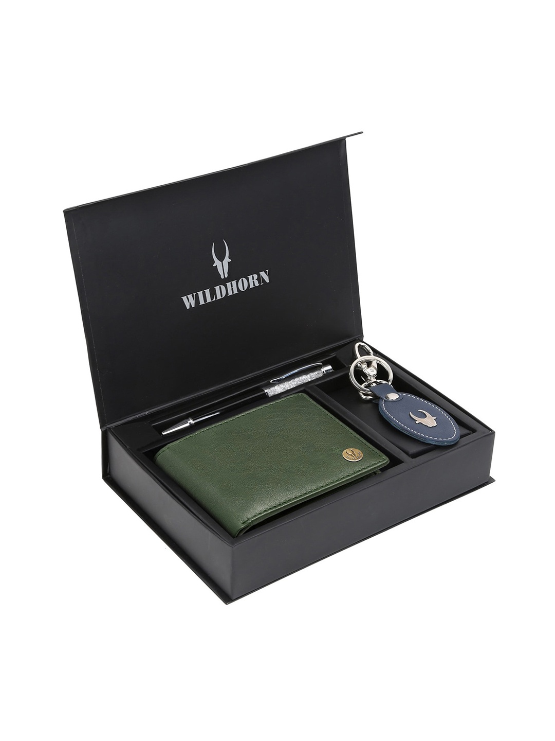 

WildHorn Men Green & Blue RFID Protected Genuine Leather Accessory Gift Set
