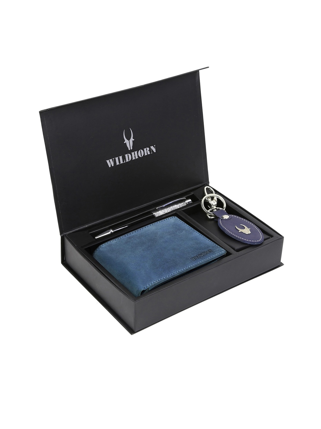 

WildHorn Men Teal Blue & Black RFID Protected Genuine Leather Accessory Gift Set
