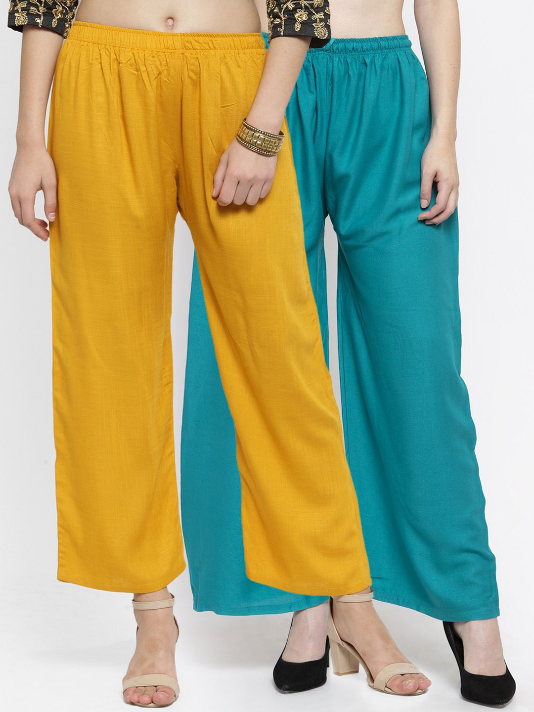 

Clora Creation Women Pack of 2 Solid Straight Palazzos, Yellow
