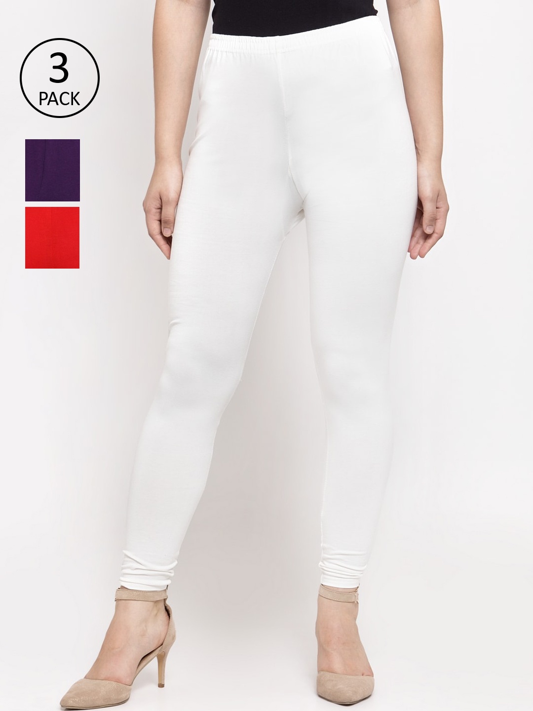 

GRACIT Women Pack Of 3 Solid Leggings, White