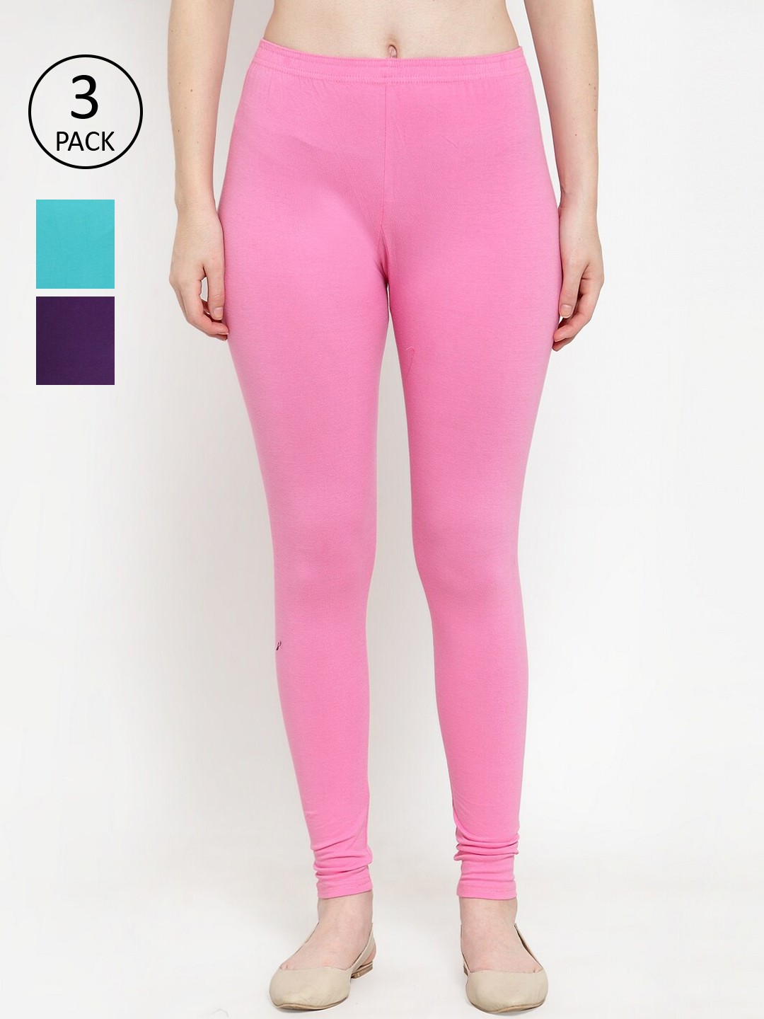 

GRACIT Women Pack Of 3 Solid Leggings, Pink