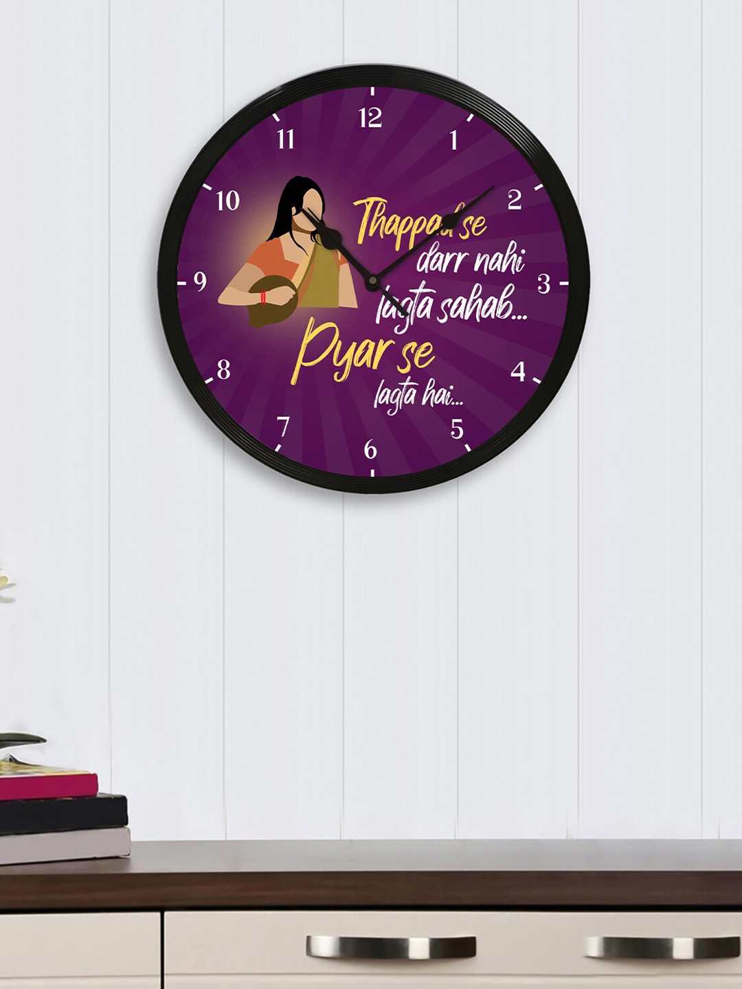 

eCraftIndia Black & Purple Round Printed 31 cm Analogue Wall Clock
