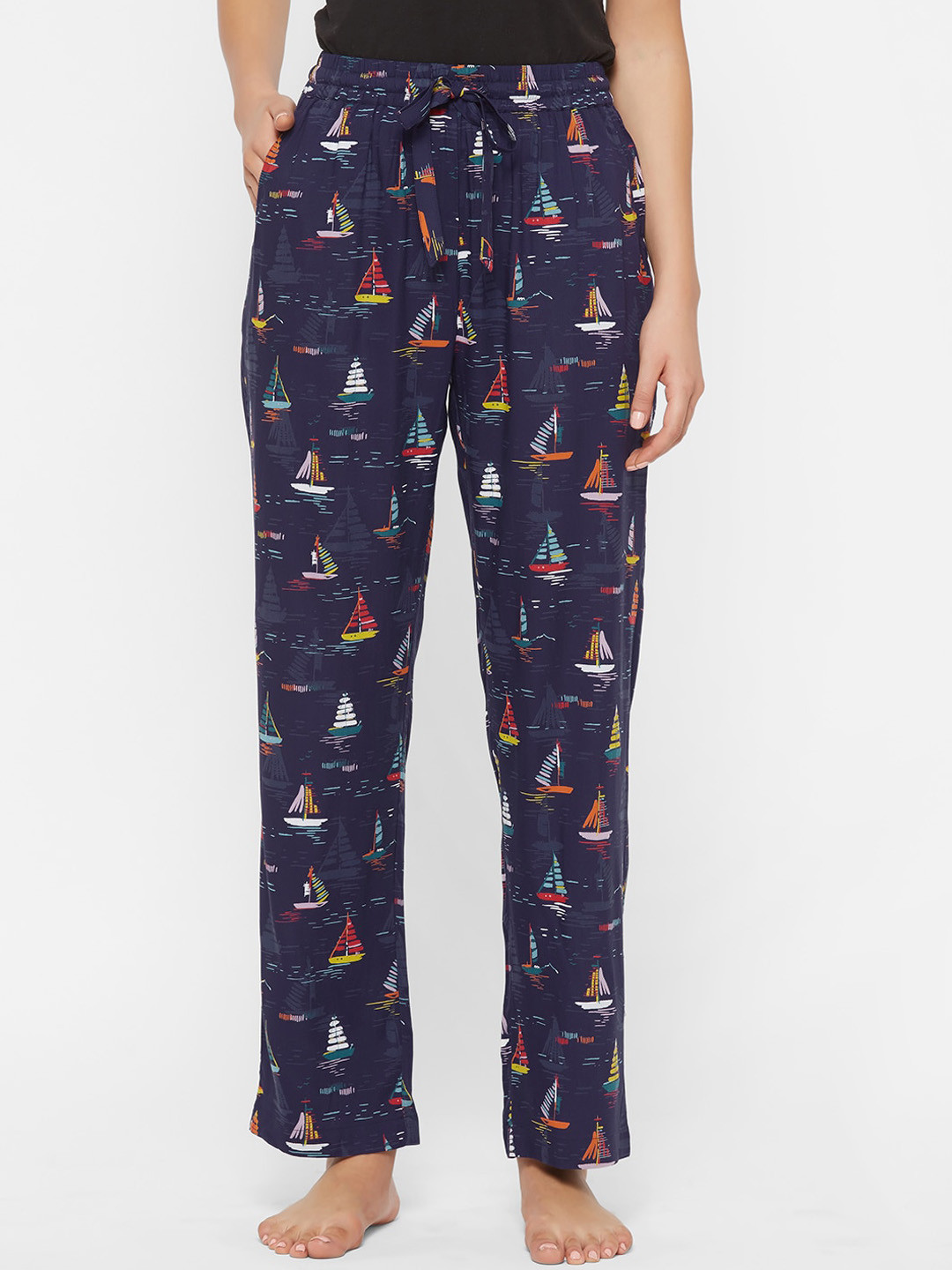 

Mystere Paris Women Blue Funky Boat Print Pyjamas, Navy blue