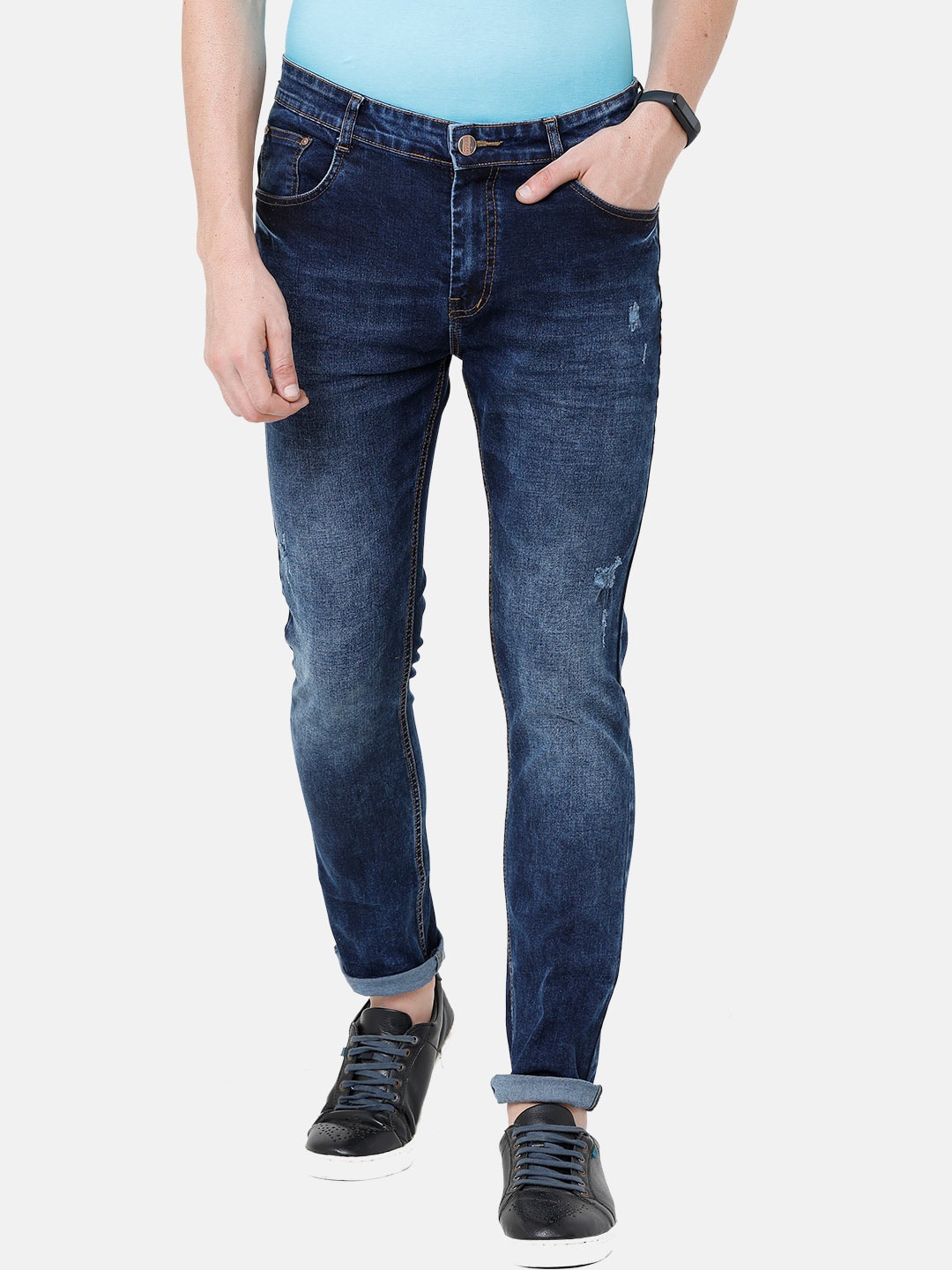 

CINOCCI Men Blue Slim Fit Mid-Rise Mildly Distressed Jeans