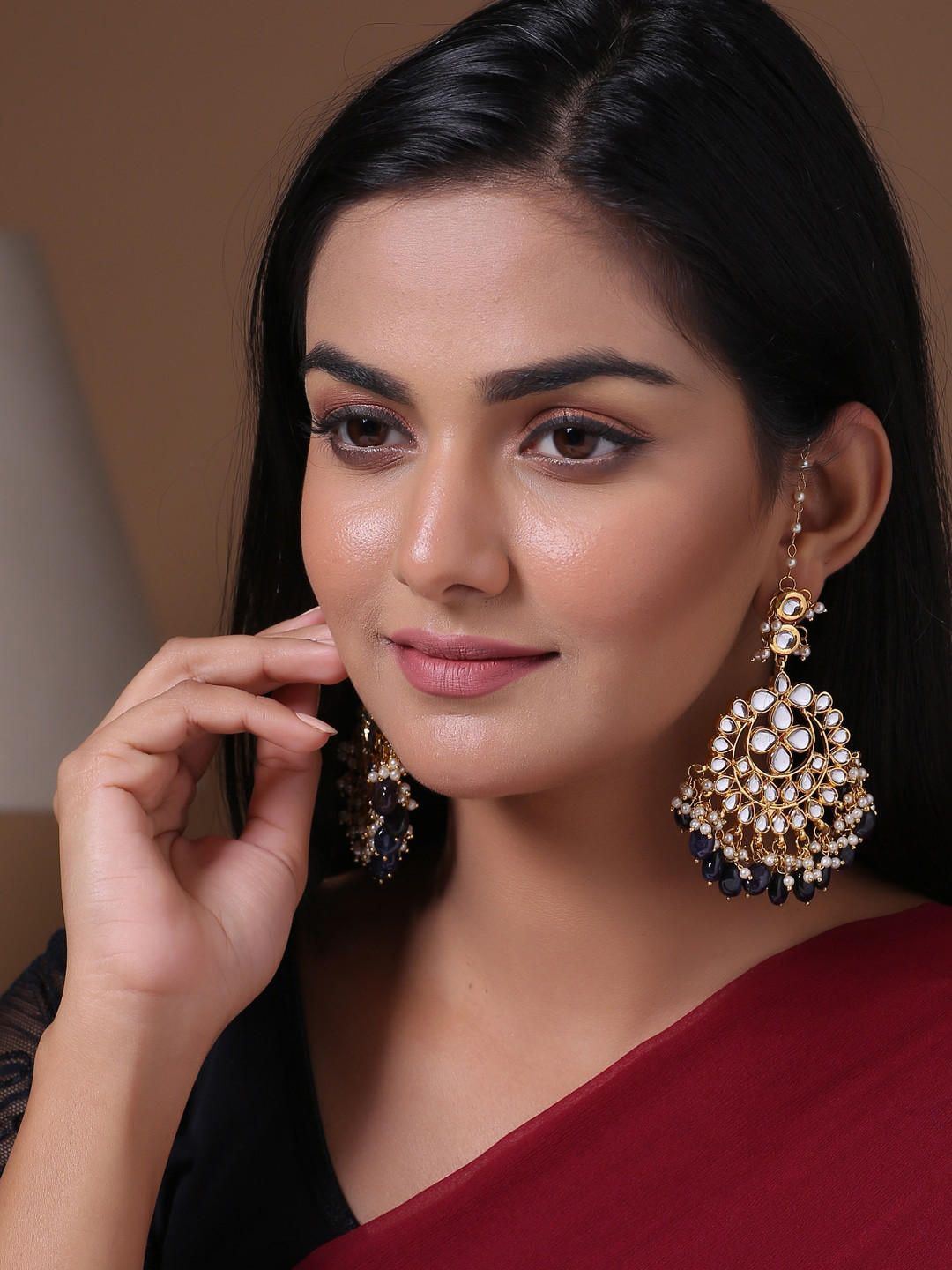 

Shoshaa Gold-Toned & Blue Classic Chandbalis