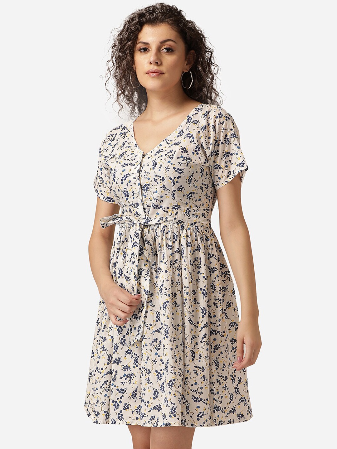 

MABISH by Sonal Jain Women Off-White Printed Fit and Flare Dress