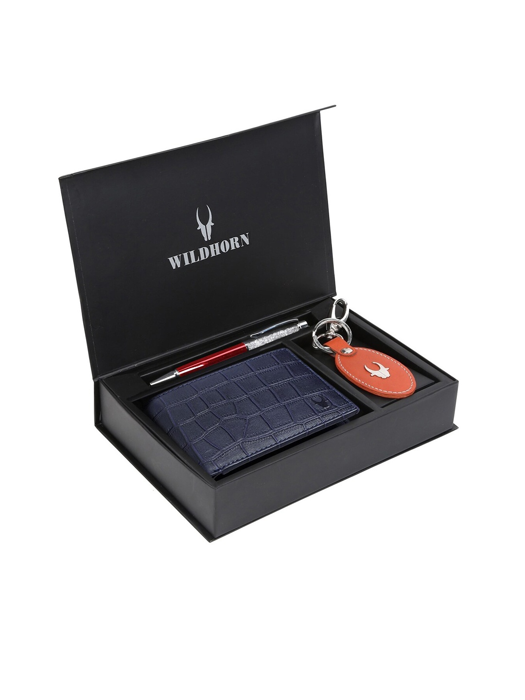

WildHorn Men Blue & Orange RFID Protected Genuine Leather Accessory Gift Set