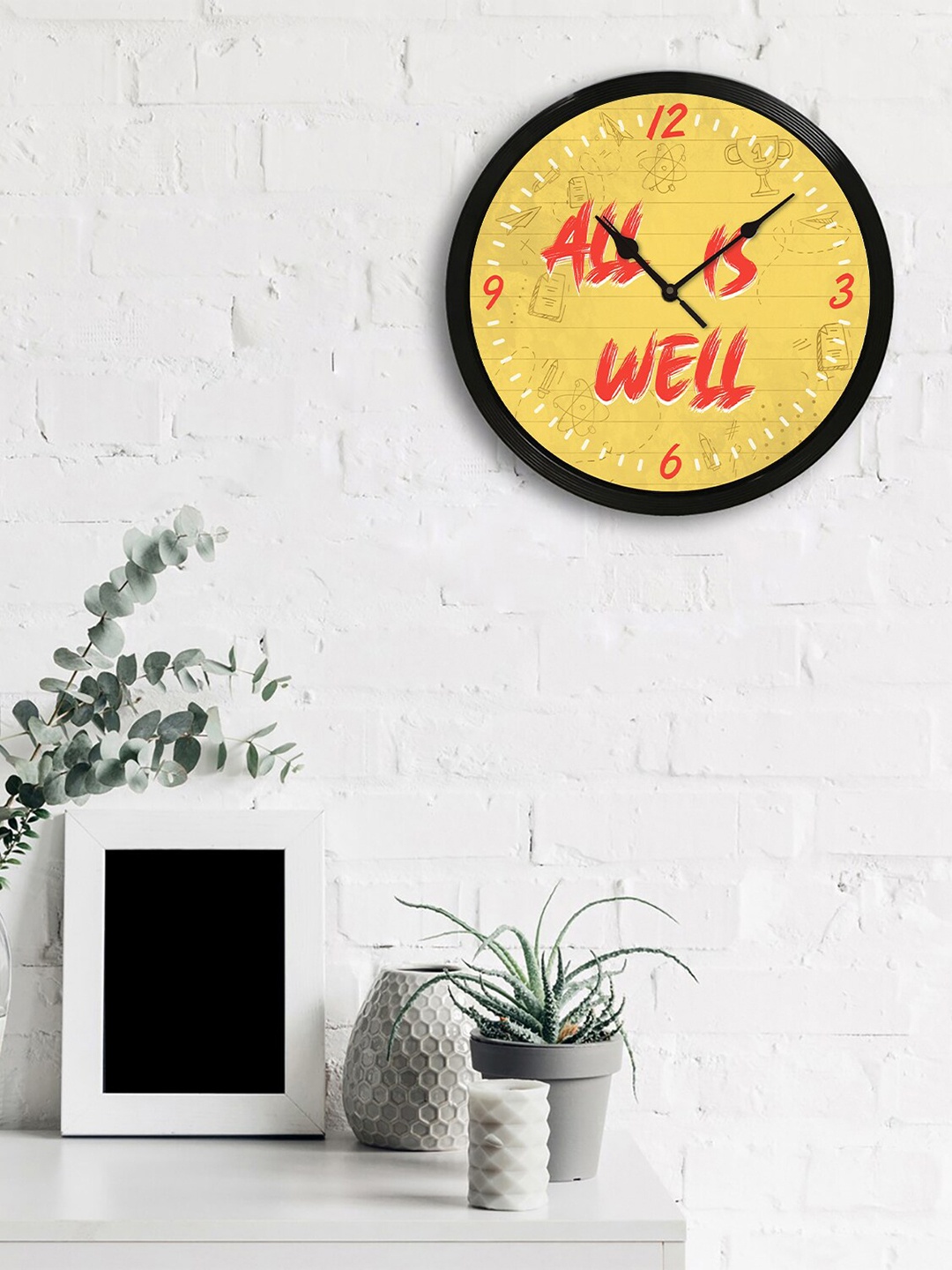 

eCraftIndia Yellow & Pink Round Printed 31cm Analogue Wall Clock