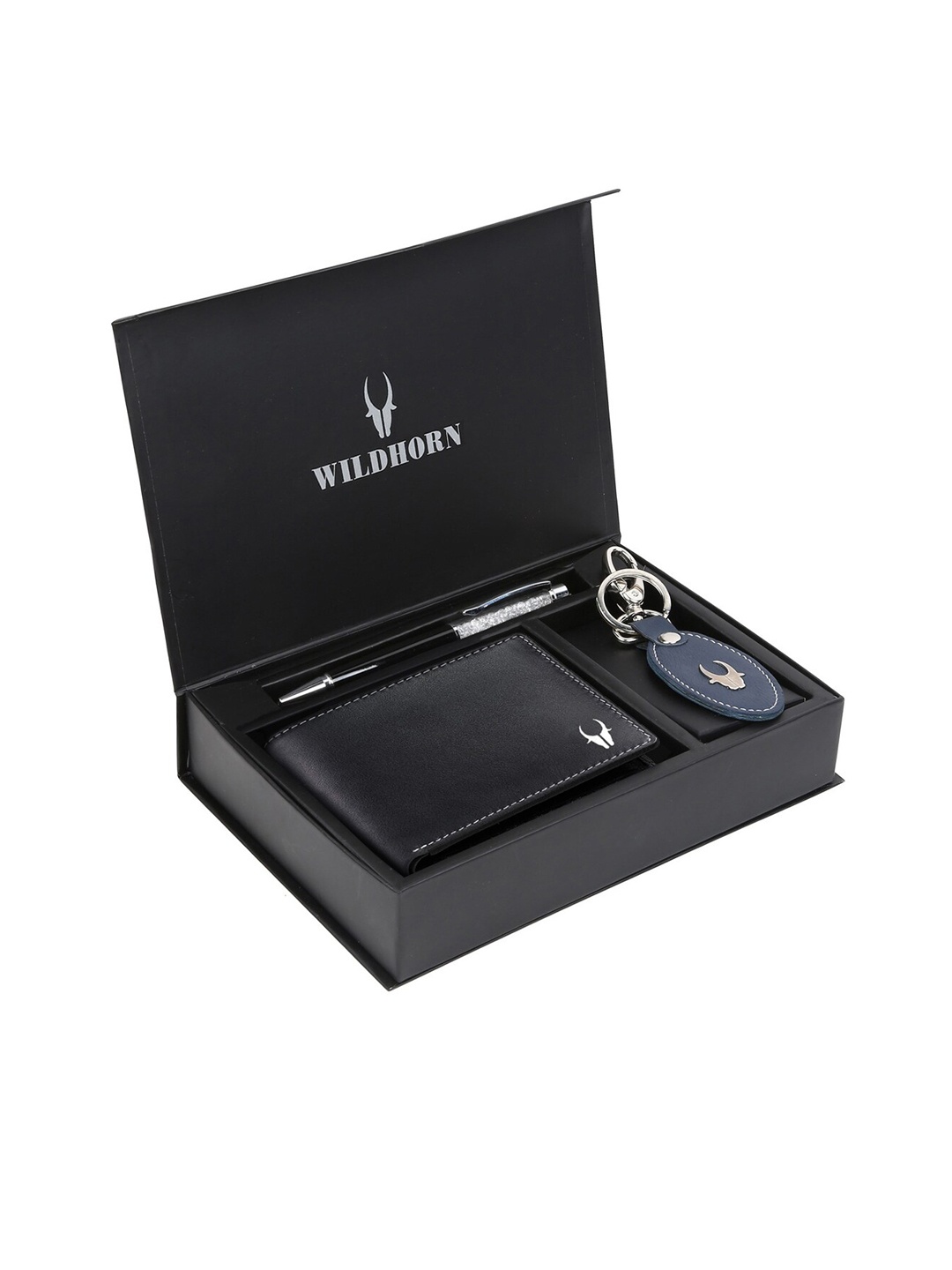 

WildHorn Men Black & Blue RFID Protected Genuine Leather Accessory Gift Set
