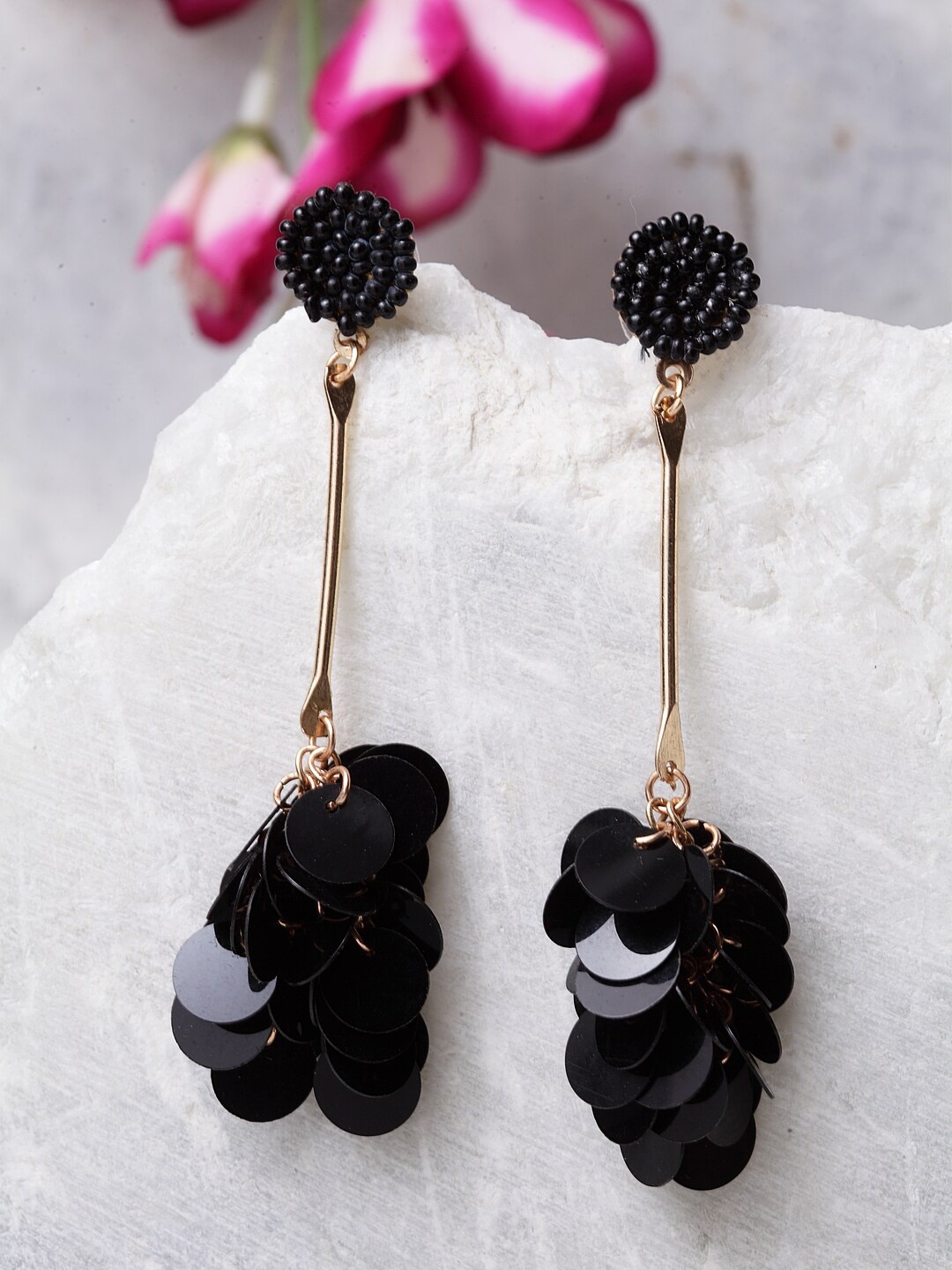

Madame Gold-Plated & Black Contemporary Drop Earrings