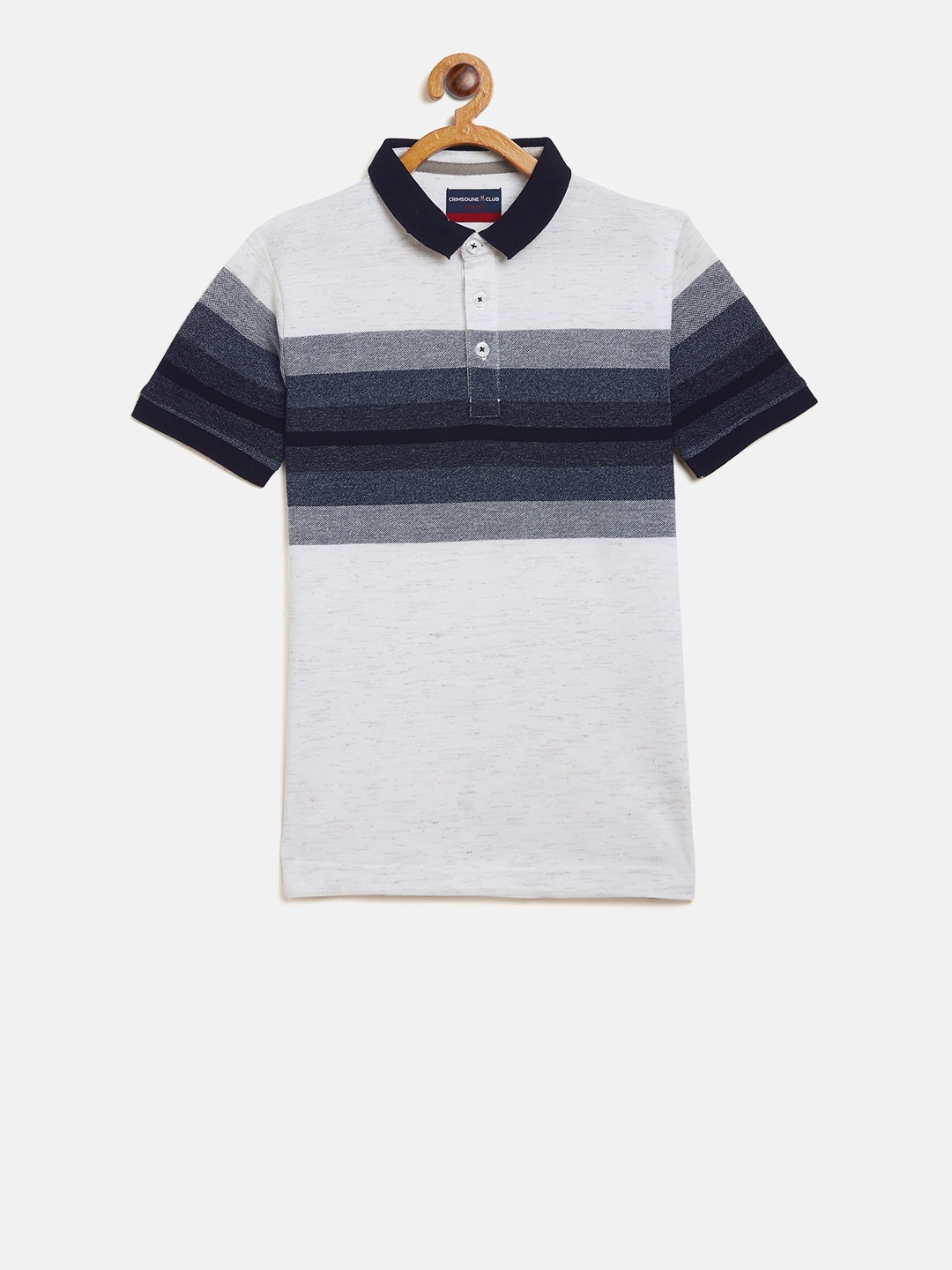 

Crimsoune Club Boys White Striped Polo Collar T-shirt