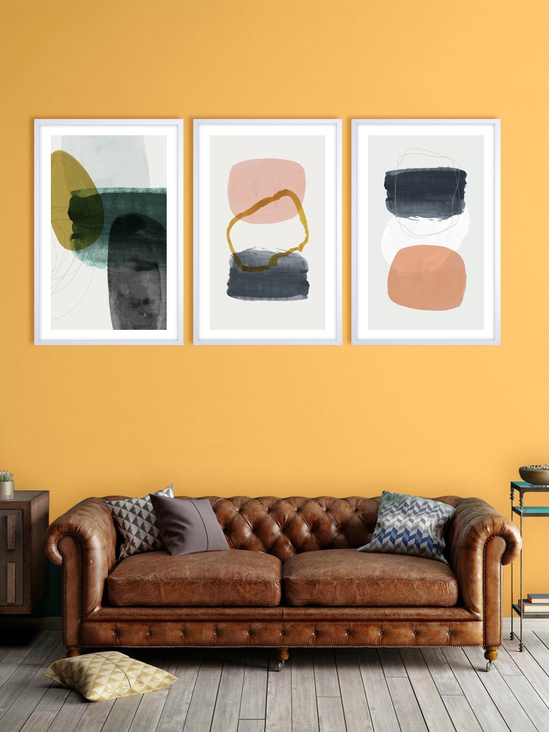 999Store Set Of 3 White & Grey Abstract Printed Wall Art