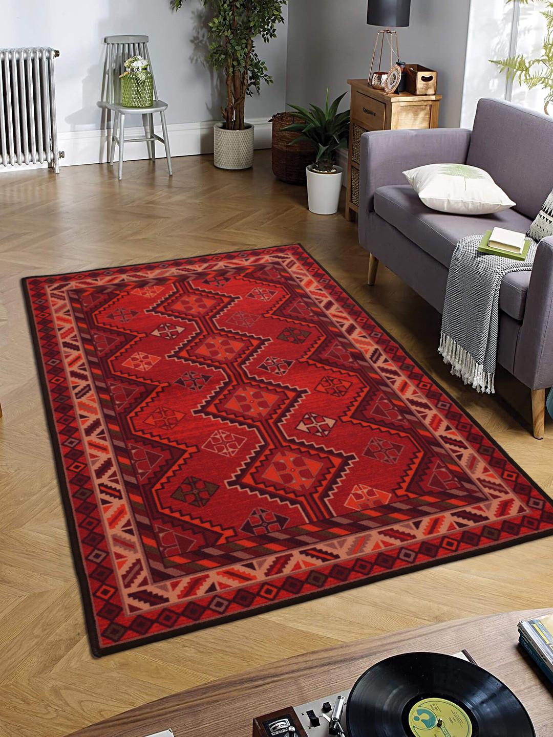 

RUGSMITH Red & Black Printed Premium Quality Anti-Skid Carpet