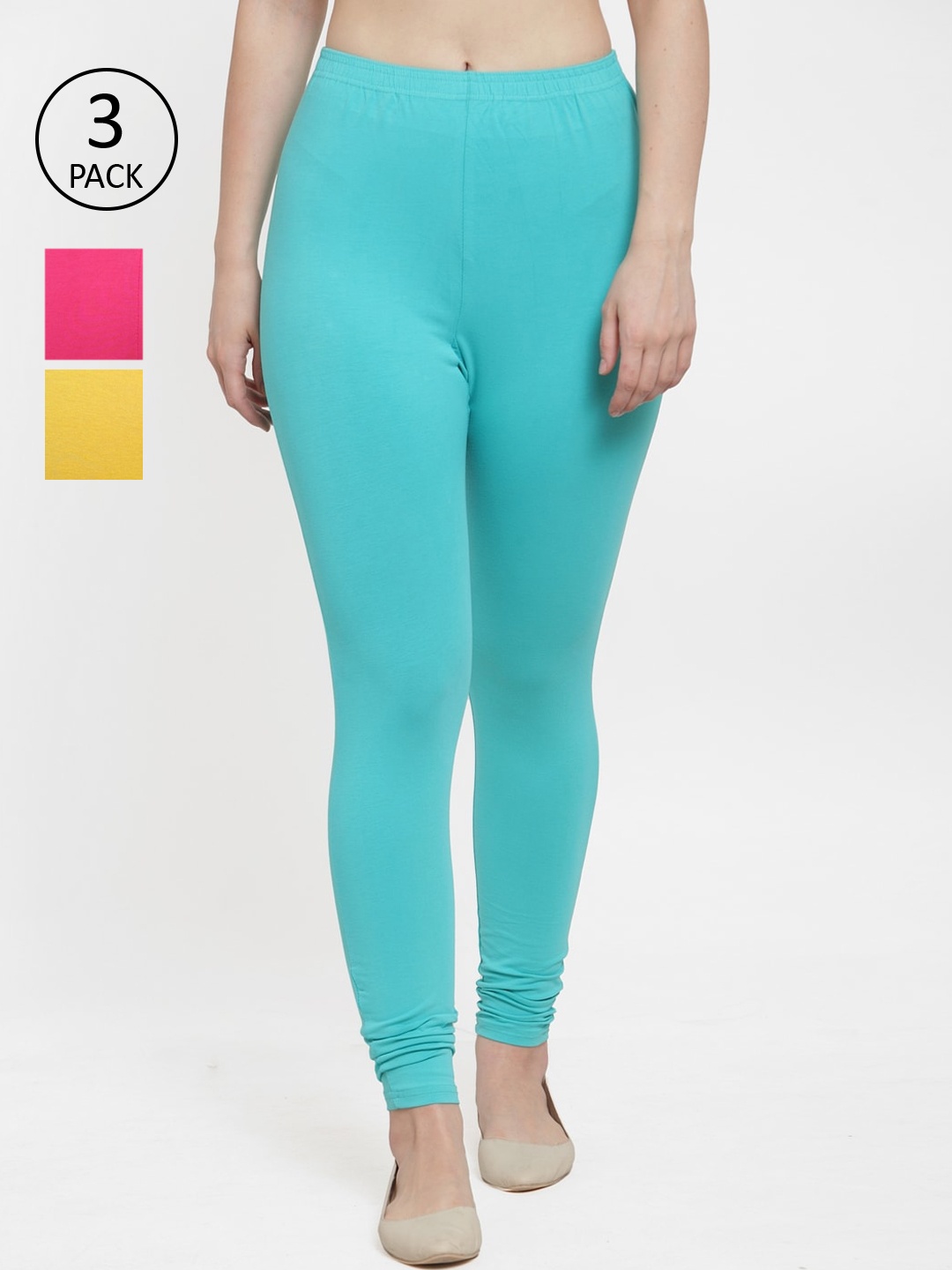 

GRACIT Women Pack Of 3 Solid Leggings, Yellow