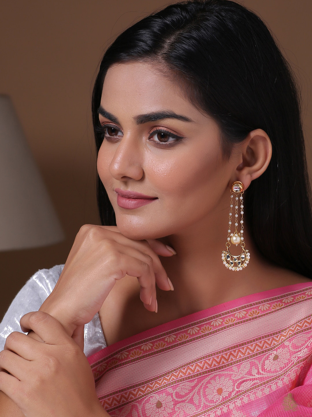 

Shoshaa Gold-Plated Handcrafted Kundan Geometric Drop Earrings