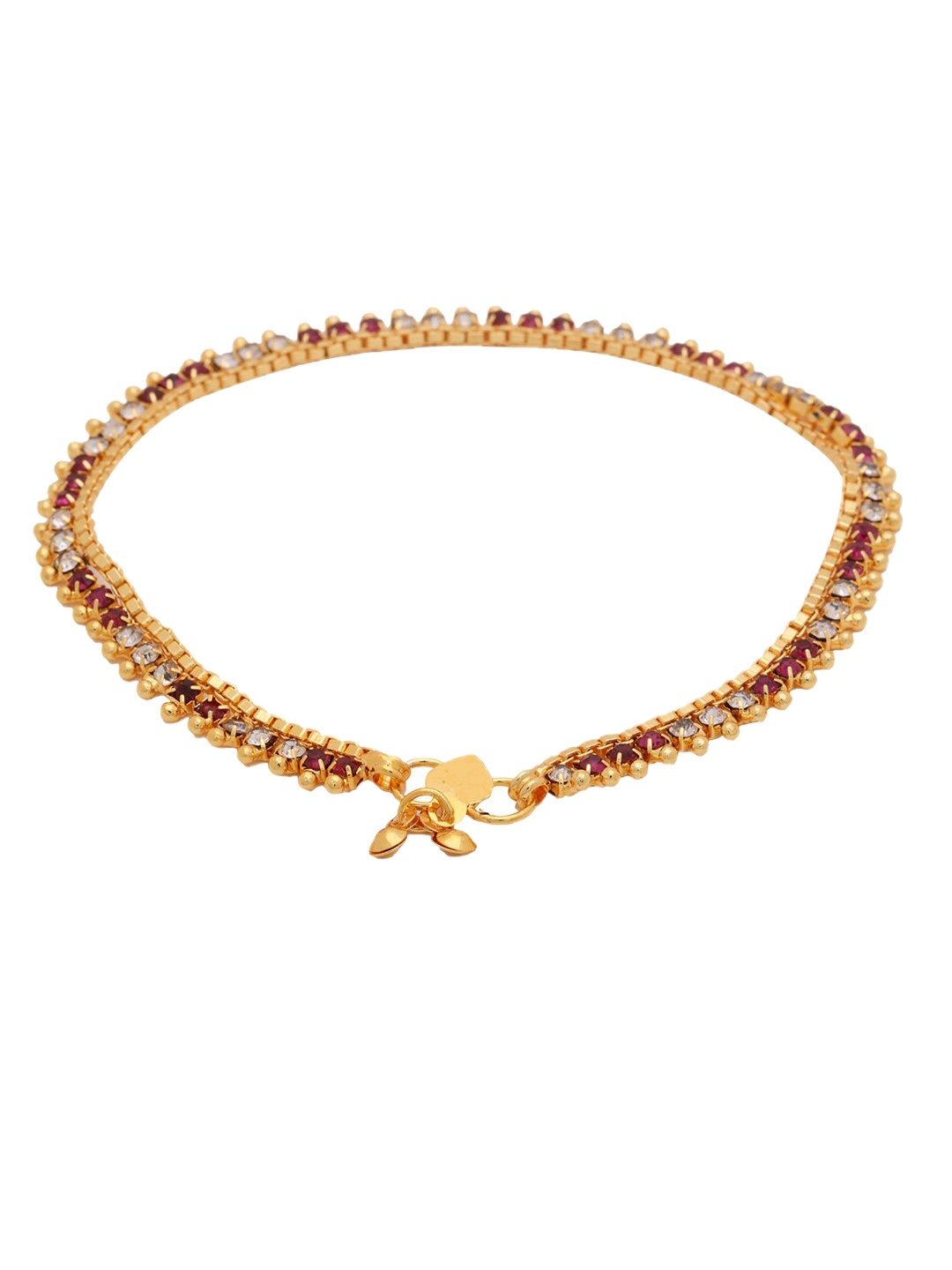 

Shoshaa Set of 2 Gold Plated Pink & White Stone Studded Anklets