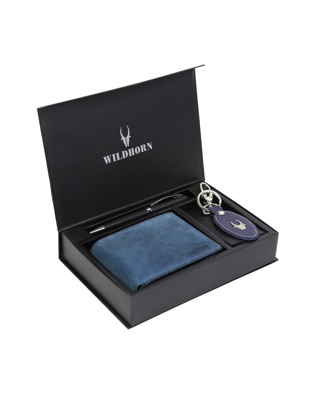 WildHorn Men Teal Blue & Black RFID Protected Genuine Leather Accessory Gift Set