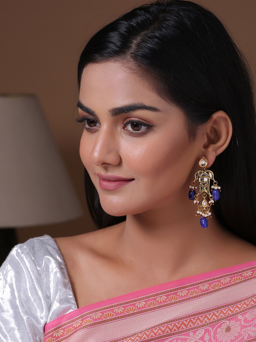

Shoshaa Gold-Toned & Blue Kundan Contemporary Studs