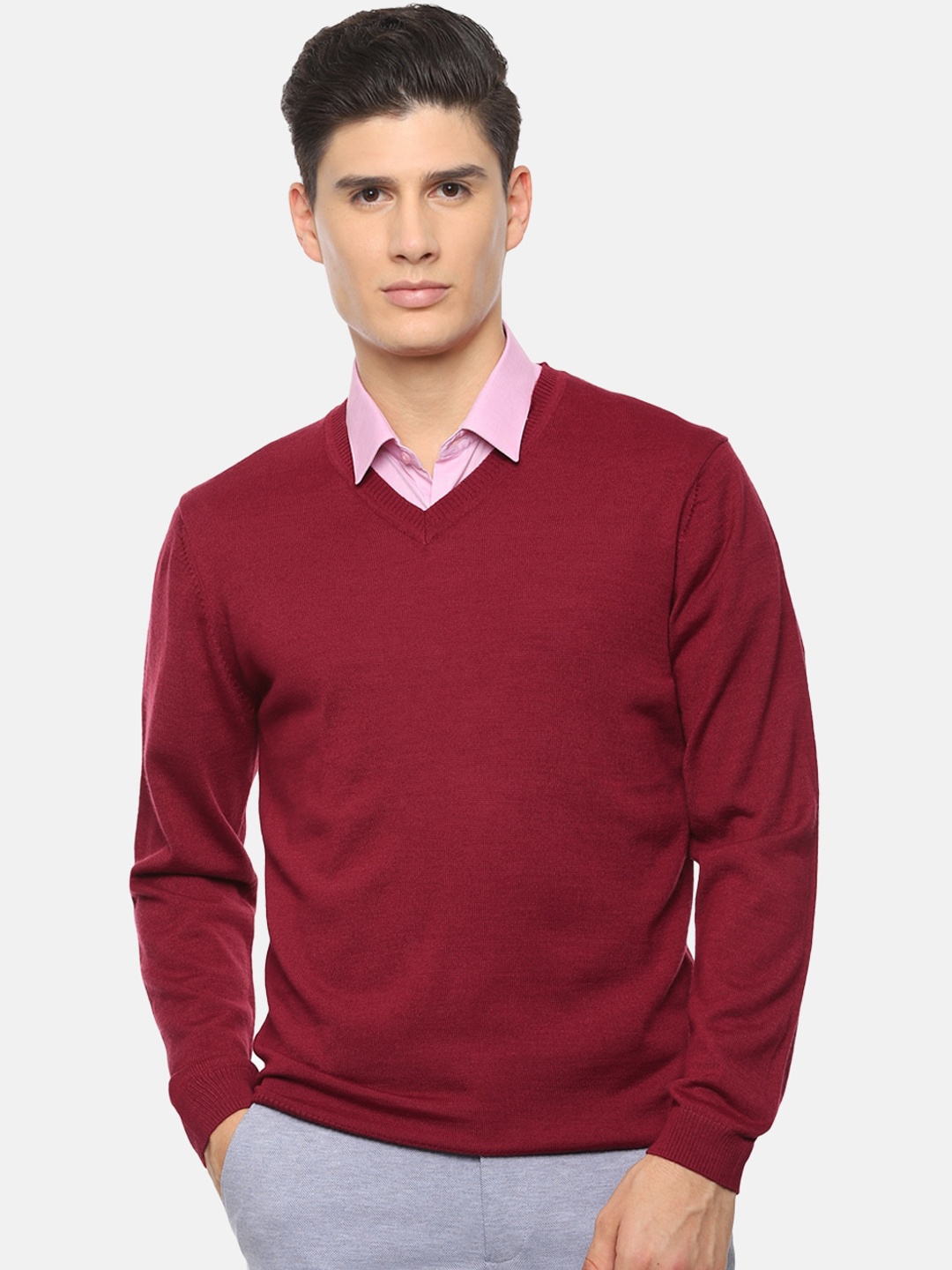 Van Heusen Men Maroon Solid Pullover Sweater
