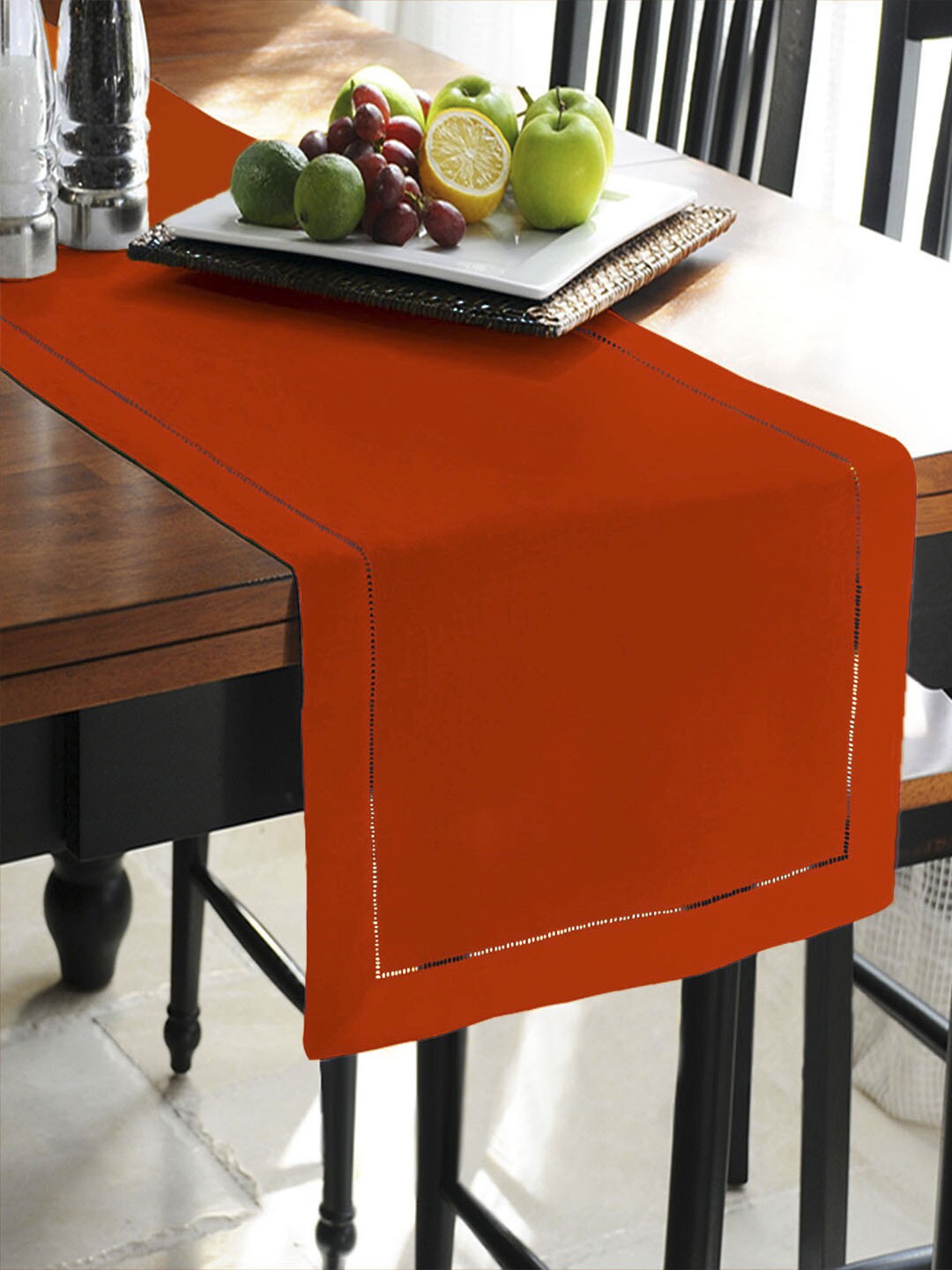 

Lushomes Orange Solid Double Border Holestitch Table Runner
