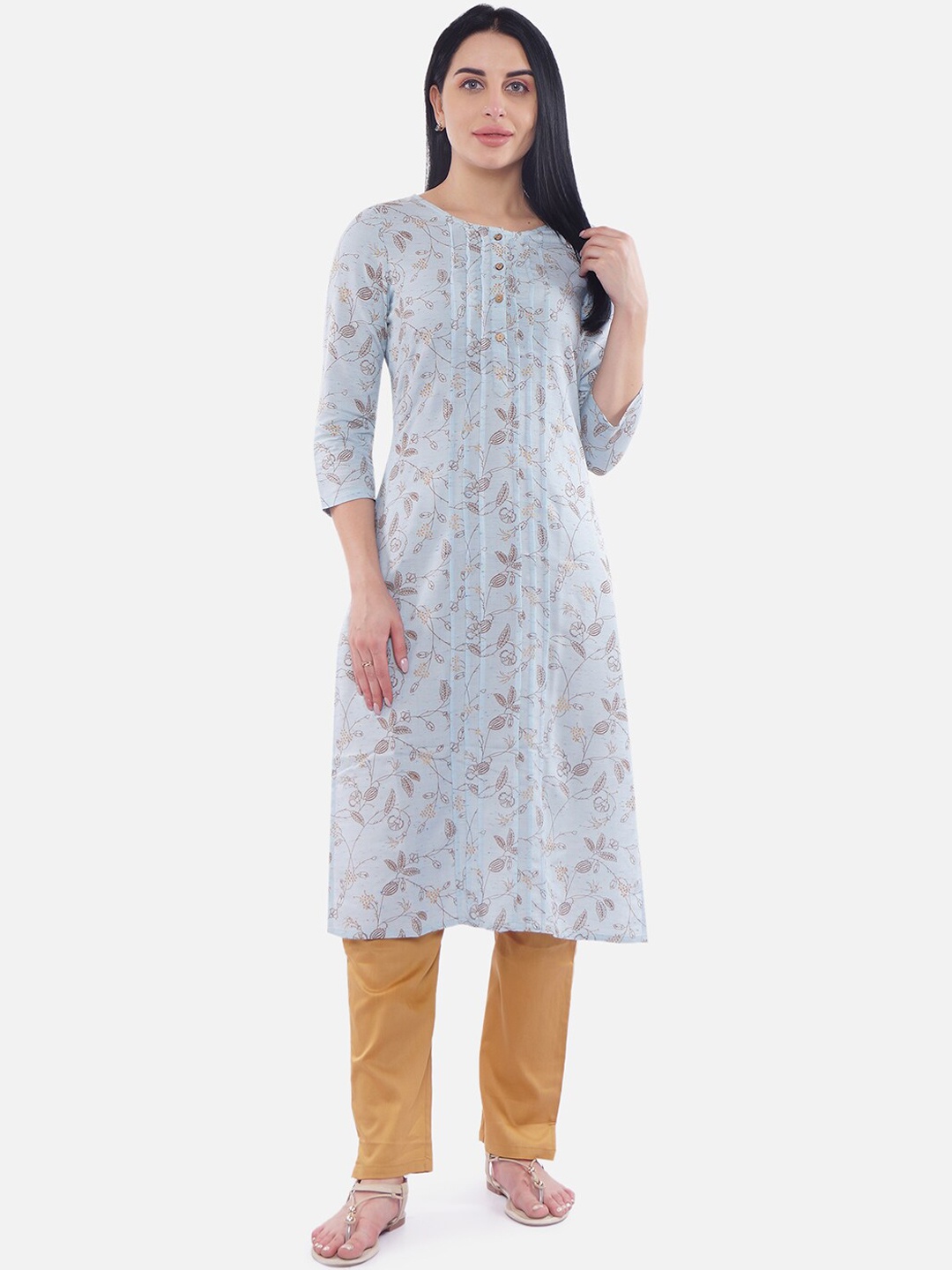 

Be Indi Women Blue & Yellow Floral Printed Straight Kurta
