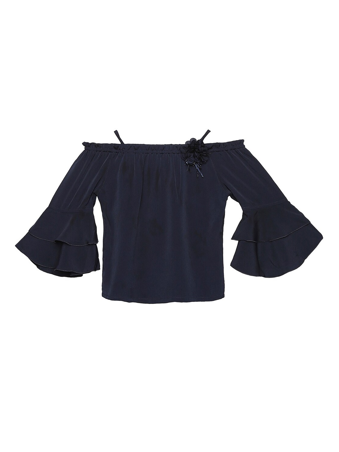 

Tiny Baby Girls Navy Blue Solid Bardot Top