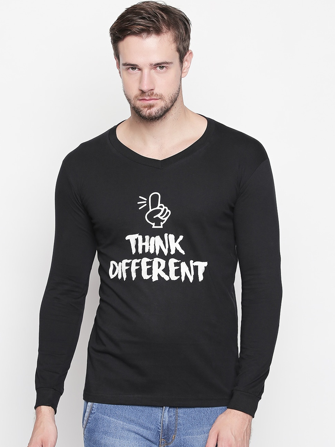 

ROLLER FASHIONS Men Black Printed V-Neck T-shirt