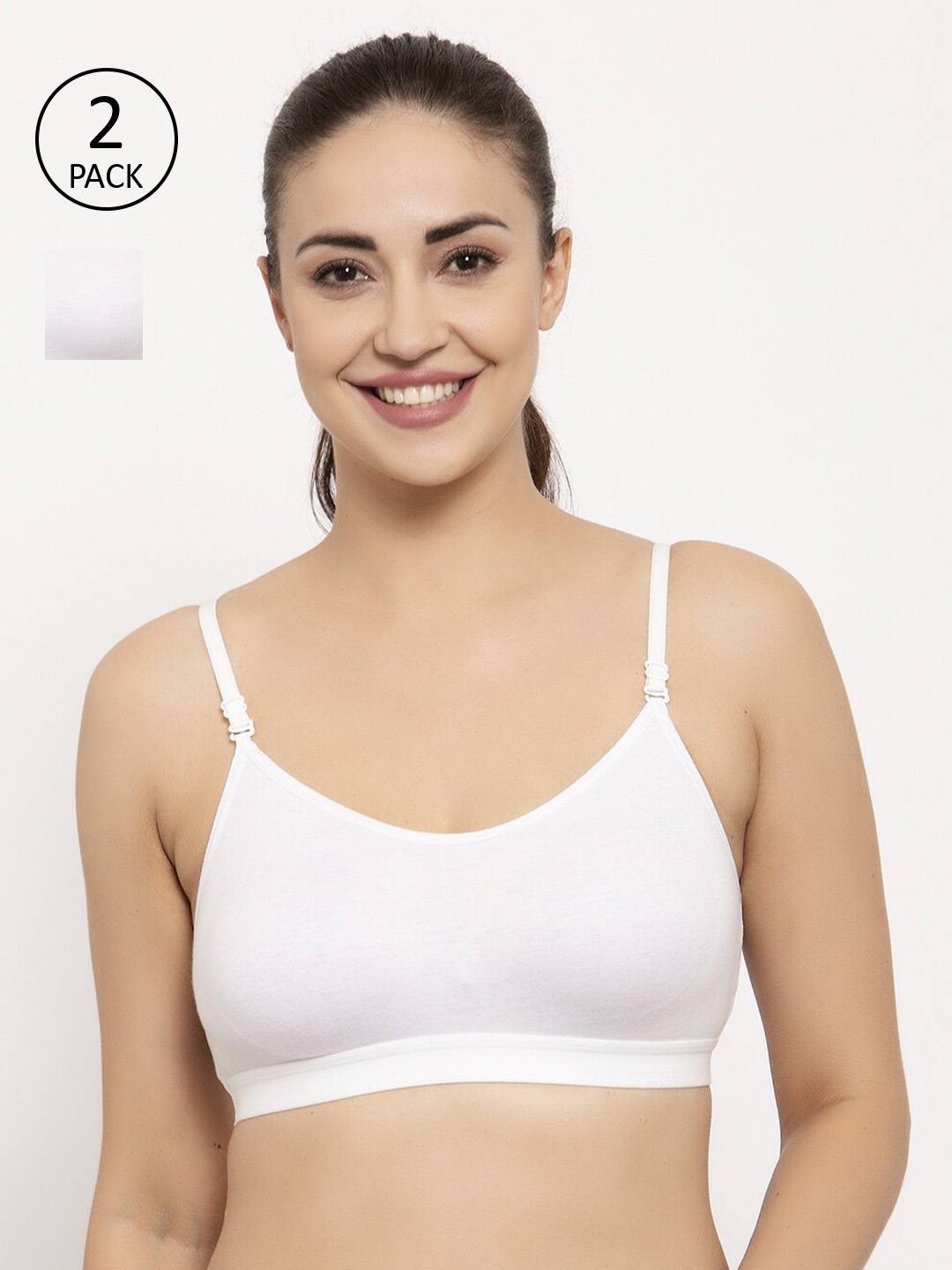 

GRACIT Pack of 2 White Solid Non-Wired Non Padded Sports Bras
