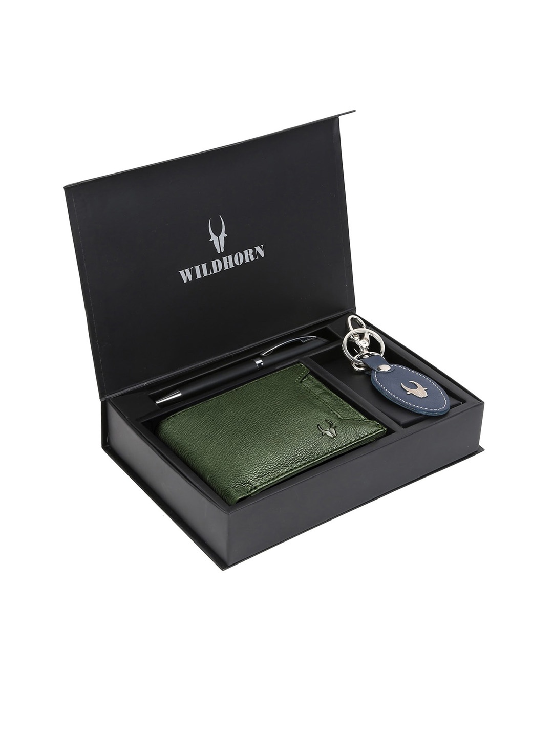 

WildHorn Men Green & Blue RFID Protected Genuine Leather Accessory Gift Set