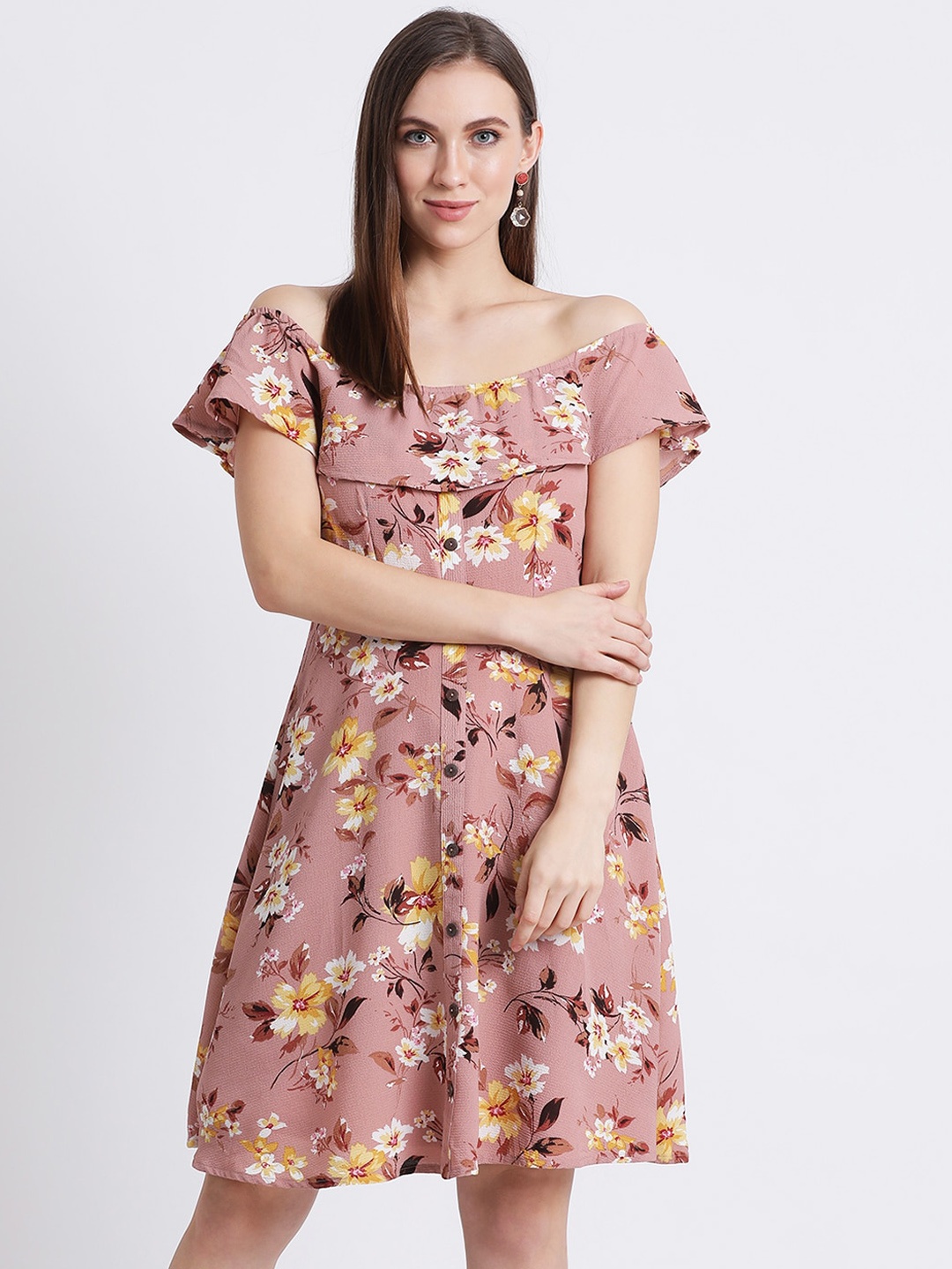 

Zink London Women Pink Printed Fit and Flare Dress