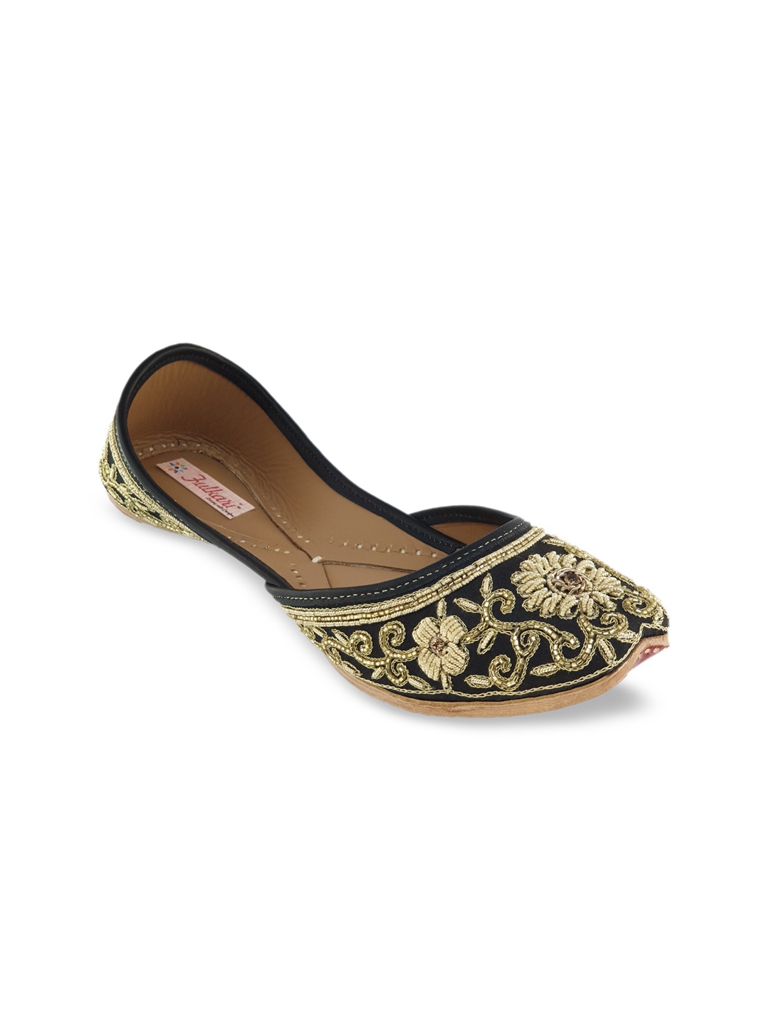 

Fulkari Women Black Embellished Leather Mojaris