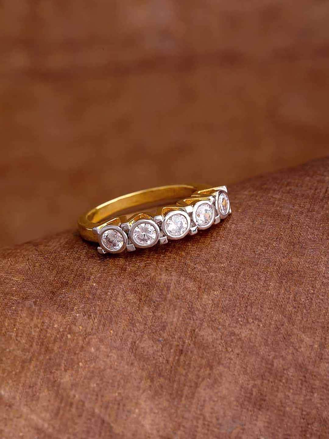 

Voylla Gold-Plated White CZ Gems Adorned Cluster Setting Finger Ring
