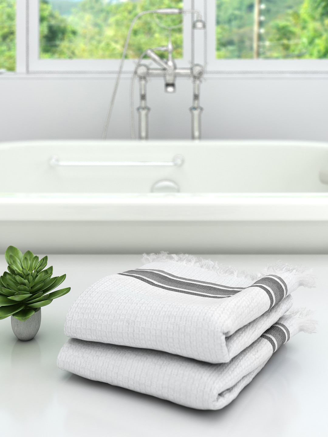 

Athom Trendz Unisex White & Grey Striped 210 GSM Bath Towel