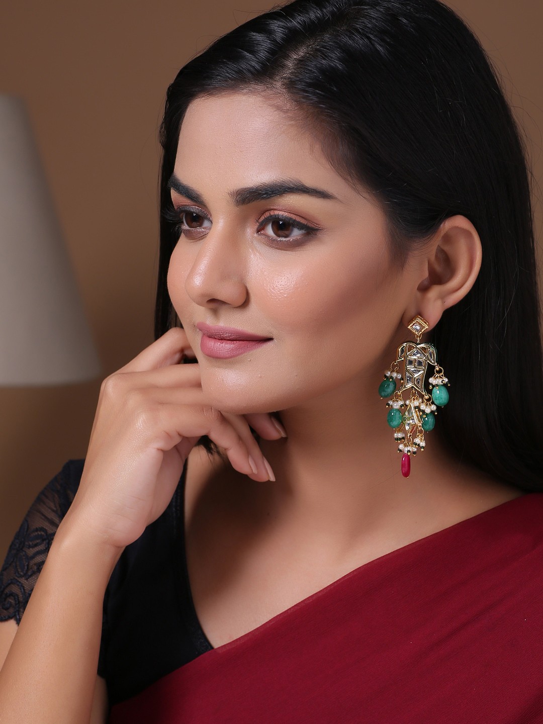 

Shoshaa Gold-Plated & Green Classic Drop Earrings