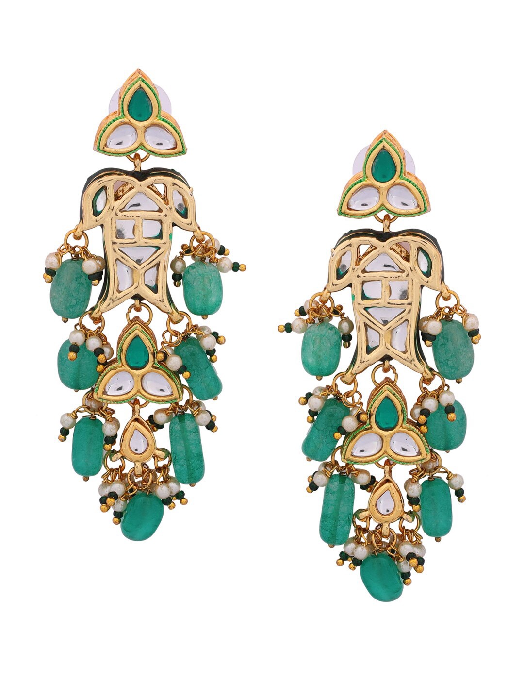 

Shoshaa Gold-Plated & Green Contemporary Drop Earrings