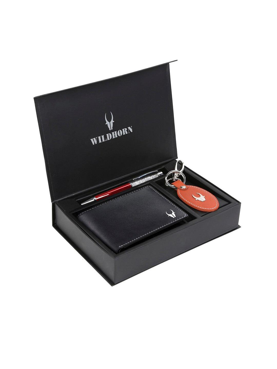 

WildHorn Men Black & Orange RFID Protected Genuine Leather Accessory Gift Set