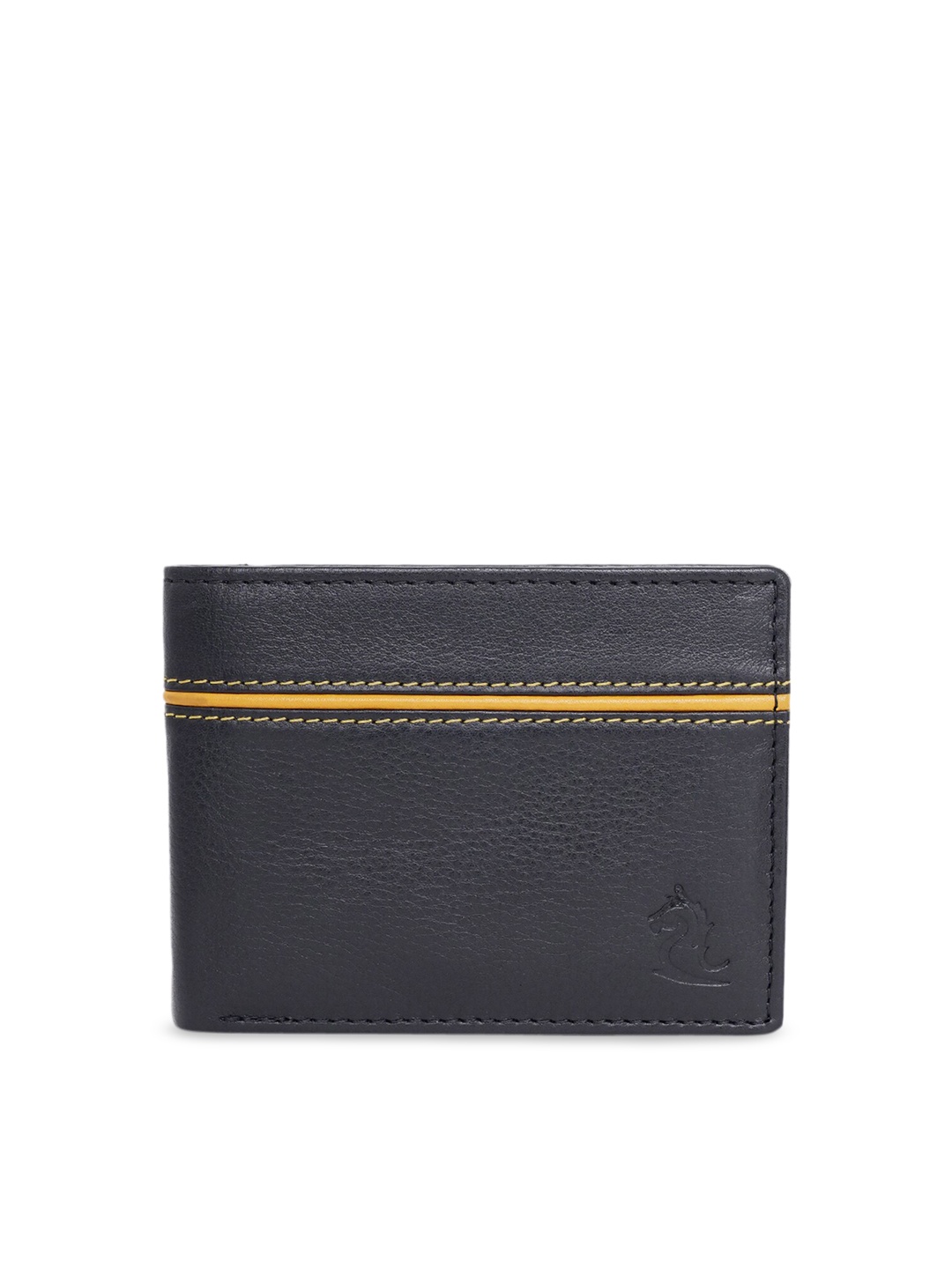

Kara Men Black & Yellow Solid Two Fold Leather Wallet