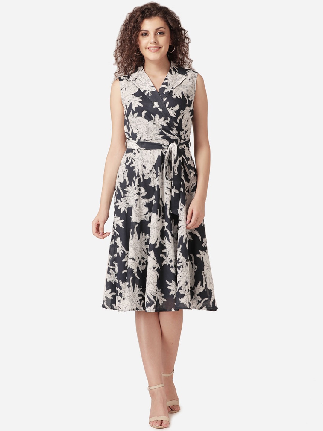 

MABISH by Sonal Jain Women Navy Blue Printed Wrap Dress