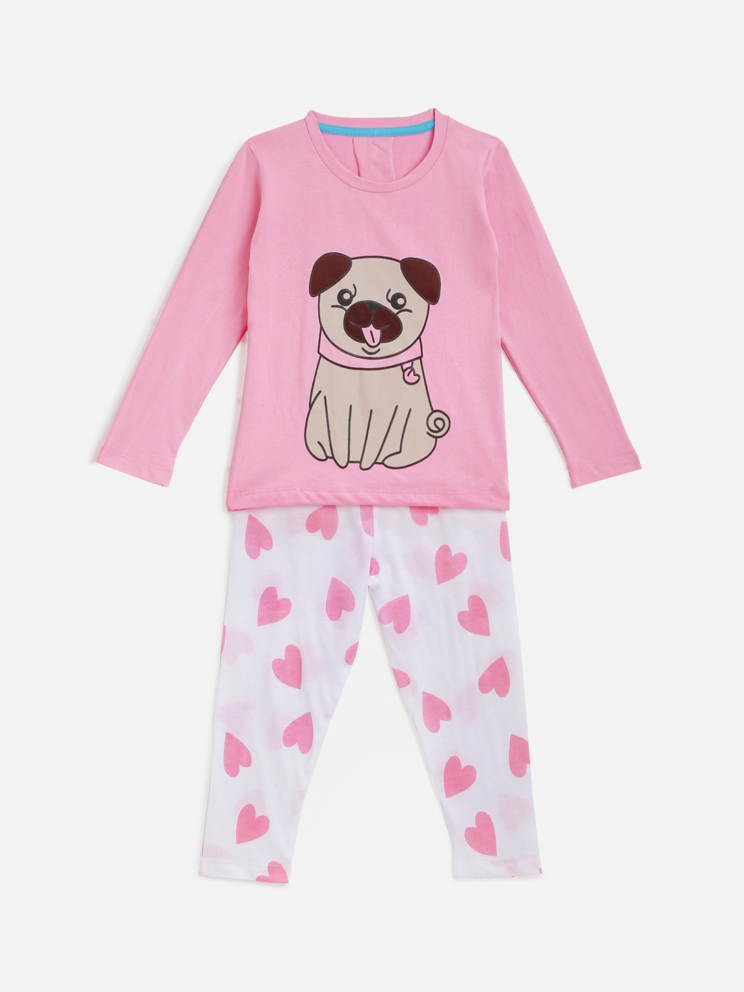 

KIDSCRAFT Girls Pink & White Pug Print Night Suit