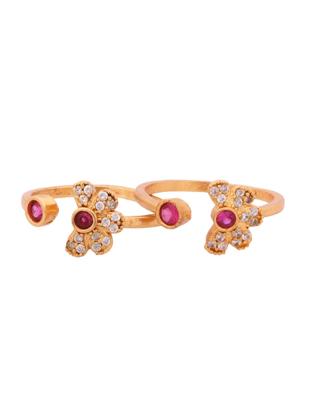 

Shoshaa Set Of 2 Gold-Plated Pink & White Stone-Studded Handcrafted Toe Rings