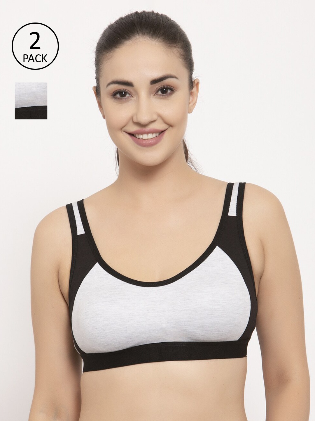 

GRACIT Pack Of 2 Grey Melange & Black Colourblocked Non-Wired Sports Bras PW16-01-01-28B