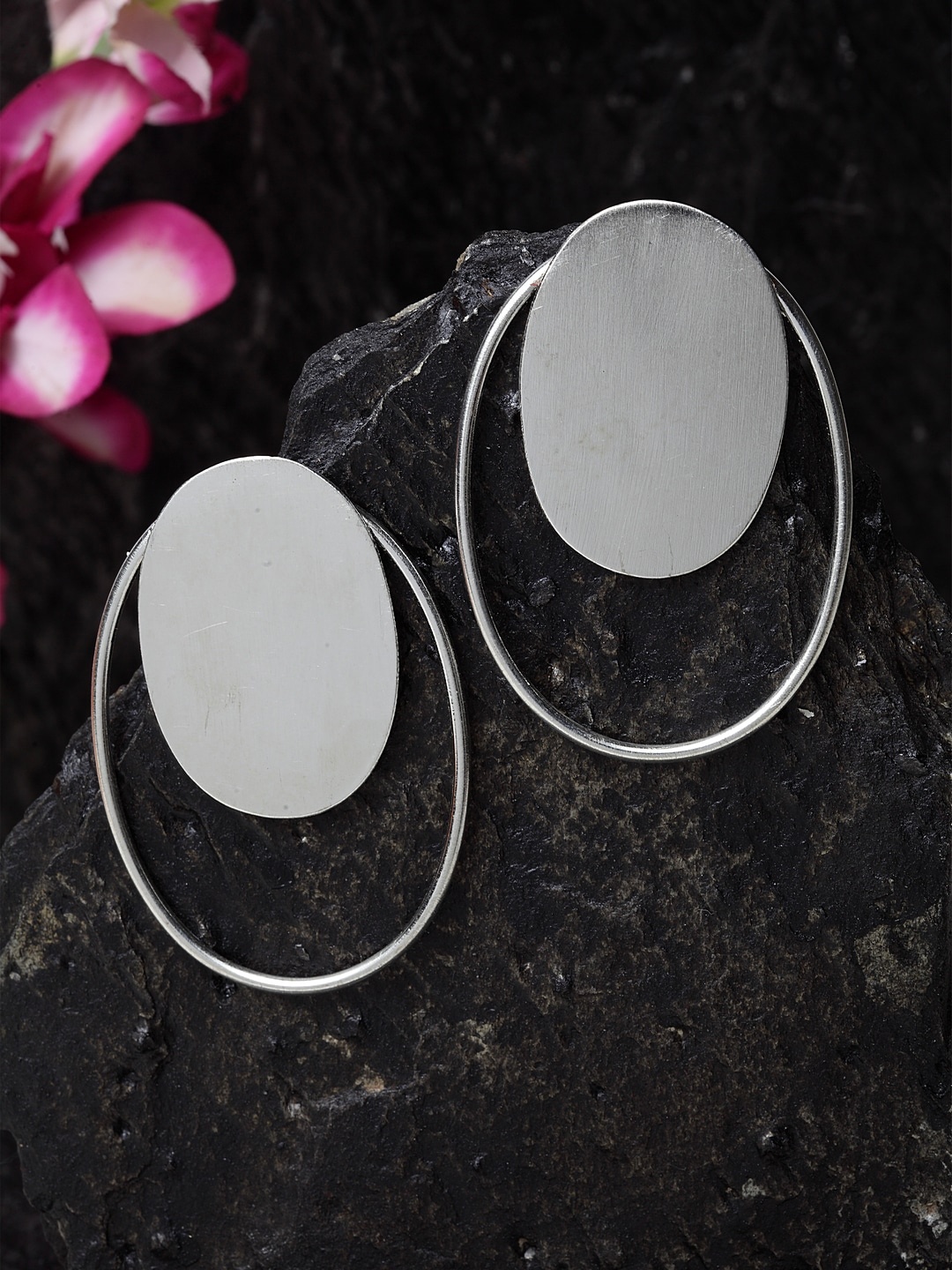 

Madame Silver-Plated Handcrafted Oval Drop Earrings