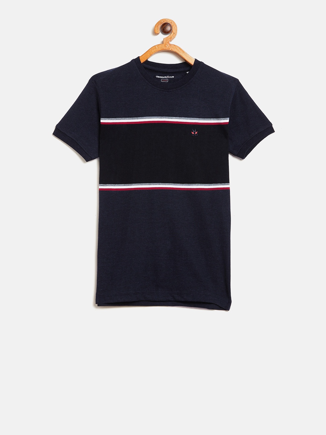 

Crimsoune Club Boys Navy Blue Striped Round Neck T-shirt